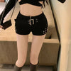 Low-Waisted Black Slim Fit Denim Shorts Women Sexy Girls Rivet Belt Design Unique Y2K Shorts Nightclub Bodycon Pants