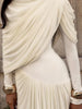 Elegant Shawl Dress Women Classic Basics Ruched O-Neck Full Sleeve Chic Stretch Skinny Party Banquet Activity Outfits