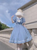 Japanese Sweet Lolita Style Women Dress Cute Bow Puff Sleeve Cosplay Patchwork Dresses Kawaii Girl Y2k Robe Vestido
