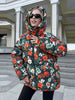 Women's Winter Jackets Printed Hooded Padded Jacket Street Female Stand Collar Long Sleeve Zipper Loose Coats Lady Outerwear