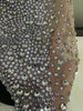 Sexy Sparkly Silver Rhinestone See Through Mesh Long Dress Women Evening Birthday Party Bar Stage Show Costume