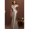 Satin Off Shoulder Mermaid Evening Gown Wrap Ruched Bodycon Formal Maxi Dress Women Plus Size Elegant Wedding Guest Dress