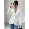 Women Elegant Blazer Suits Ladies Spring Autumn Long Sleeve Single Button Jackets Coats with Lace Hem