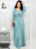 Elegant Women's Long Dress Long Sleeve Bronzing Pleated Dress With Belt High Waist V-neck Party Dresses Robe Femme