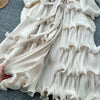 High End Party Ruffles Runway Dresses Women Lantern Sleeve Lace-up Loose Stretch Celebrity Beautiful Long Dress