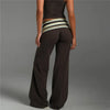 Women Y2K Striped Fold Over Waistband Flare Pants Low Waist Wide Leg Trousers Casual Daily Stretchy Streetwear Bottoms