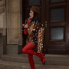 Women Deer Spot Print Faux Fur Cropped Jacket Stand Collar Dark Fur Cuff Button Up Short Coat Vintage Winter Street Outerwear