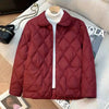 Women Warm Diamond Quilted Jackets Light Weight Lapel Thickened Short Outwear Single Breasted Loose Warm Windproof Parkas