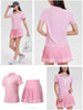 Women 2 Pieces Athletic Skirt Set Outfits V Neck Polo Shirts High Waisted Pleated Tennis Skirts Golf Pickball Dress