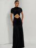 Patchwork Sexy Hollow Out Sheer Mesh Women Maxi Dress Turtleneck Ruched Dress Spring Slim Elegant Party Evening Dress