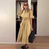Lapel Cape Sleeve Lace Up Long Sleeve Women Elegant Epaulet Oversized Waist Cinching Pleated Shirt Dresses Chic Ladies Partywear
