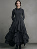 Women's Cowl Neck Dress Long Sleeve Black Minimalist Ruffle Layered Dress Gothic Casual Retro Pockets A-line Chic Dresses