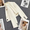 All-match Cropped Blazer Woman Solid Color Single Button Suit Coat Women Korean Chic Notched Collar Long Sleeve Blazers