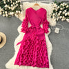 European Court Style Dress for Women A Design Sense Tassel V-neck Slim Fit Long High-temperature Pleated Flared Sleeve