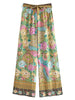 Women Peacock Floral Print Bohemian Wide Leg Pants Lady Elastic Waist Loose Rayon Boho Long Pant Oversize Trousers