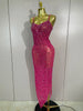 Women Sparkly Diamonds Mesh Sheer Stretch Long Dress Eveing Celebrate Birthday Party Nightclub Sexy Stage Costume