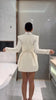 Solid Cinched-waist Mini Dress Women Casual V-neck Full Sleeve Shoulder Pads A-line Vestidos Lady Chic Party Street Gowns