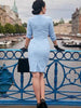 Womens 2/3 Sleeve Elegant Front Button Work Office Knee Length Colorblock Business Casual Vintage Party Bodycon Sheath Dress