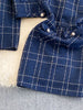 Autumn Dress Suit Women Korean Chic Blue Tweed Jacket + Vest Dress Elegant 2 Piece Set Long Sleeve Cropped Coat