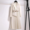 Spring Autumn Women's Dresses Suit Collar Stitching Fake Two-Piece Elegant Lady Office Long Dress Vestidos