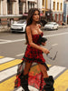 Camisoles Mesh Patchwork Prints Sheer Irregular Hemline Chic Sheath Women Dresses Sexy Club Streetwear Female