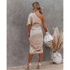Womens Satin One Shoulder Batwing Sleeve Ruched Bodycon Midi Long Dress Asymmetrical Wrap Front Cocktail Party Dresses