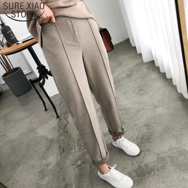 Thicken Women Pencil Pants Autumn Winter Trousers OL Style Female Work Suit Pants Loose Female Trousers Capris 6648