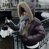 Faux Fur Hooded Cotton Puffer Jacket Women Winter Quilted Zipper Pocket Coat Y2K Retro Padded Parkas High Street Outerwear