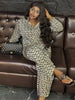 Autumn Set Woman 2 Piece Printing Long Sleeves Lapel Shirt High Waist Loose Wide Leg Pants Pant Sets Female Outfit