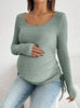 Maternity Clothes Pleated Slim-fit Pregnant Women's Knitted Sweater Clothing Dress Pregnancy Round-neck Long-sleeved T-shirt