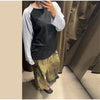 Printed Curved Wide Leg Denim Jeans High Waist Seam Detail Casual Women All-match Long Pants Autumn Chic Outfits