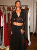 Elegant Sexy Two Piece Set Women V Neck Long Sleeve T-shirt Maxi Skirt Matching Set Female Loose Pleated Club Dress Set