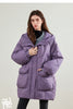 Womens Down Jacket Winter 90 White Duck Down Purple Hooded Large Pocket Warm Long Outerwear