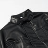 Faux Leather Cropped Women's Jacket Stand Collar Zip Up Structured Shoulder Long Sleeve Coat Streetwear Short Leather Outerwears