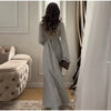 Spring Women Dress Set Minimalist Stand Collar Knot Button Slit Hem Long Dresses All-match Skirts Lady Street Gown