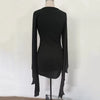 Gothic Grunge Punk Mini Dress for Women Batwing Long Sleeve Slim V-Neck Lace-Up Dresses Y2K Harajuku Party Bodycon Dress