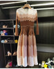 Designed Women's Pleated Dress O-neck Loose Fit Color Block Beaded Long Sleeve Female Clothing 9G1031