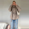 Elegant Women's Overcoat Stand Collar Full Sleeve Belt Lace Up Solid Female Overcoat Autumn Commute Lady Outwears