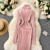 Autumn Winter Twist Women's Wrap Knitted Dresses Long Sleeve Sheath Knitwear Office Bodycon Dress Female