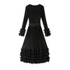 Solid Color Bubble Pleated Women ’s Dress Round Neck Long Sleeve Beaded Waist Pink Dress Spring 2DB7194