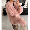 Women Autumn Furry Sweater Coat Single Button Design Knitted Warm Coat Thick Cardigans Clothes Tops For Women Sweater