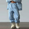 Women Vertical Striped 2‑Piece Winter Outfit Detachable Hood Puffer Jacket Drawstring Baggy Snow Pants Warm Matching Sets