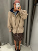 Autumn Chic Women Short Trench Jacket Stand Collar Drawstring Waist Cinching Long Sleeve Zipper Casual Outerwear Coat
