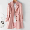Spring Autumn Solid Trench Coat Women Single-Breasted Khaki Black Pink Beige Windbreaker Outerwear Casual Tops JH33