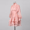 Solid Spliced Ruffles Dress Female Stand Collar Long Sleeve Loose French Elegant Women's Dresses Autumn