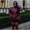 Street Women's Lace Up Leather Jacket Loose Solid Lapel Long Sleeve Belt Jackets Female Spring Lady Vintage Outwears