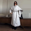 Women's Long Jackets Detachable Shawl Lace Up Waist Cinching Padded Coats Winter Lady Full Sleeve Solid Loose Coat Outerwear