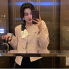Women's Short Jacket Spring Autumn Round Neck Temperament Tweed Lady Outerwear Long Sleeve Ladies Leisure Coat