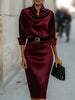 Elegant Temperament Satin Shirt Dress for Women Spring Solid Long-sleeved Blouse Dress Casual Office Lady Midi Dresses