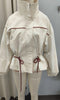 Elastic Drawstring Waist Jackets Women Casual Stand Collar Long Sleeves Cropped Trench Outerwear Lady Autumn Daily Windbreaker